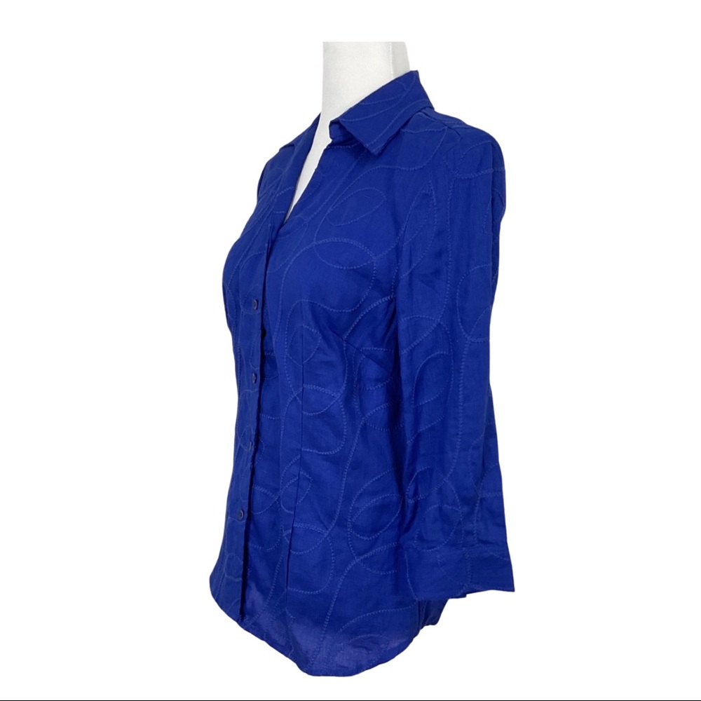 Tweeds Royal Blue 100% Linen Button-front Shirt Size M - Picture 6 of 8